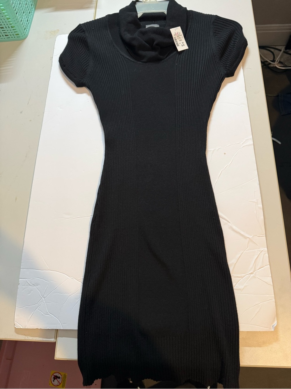 NWT Dots Black Ribbed Cowl Neck Sweater Dress Size M Y2K